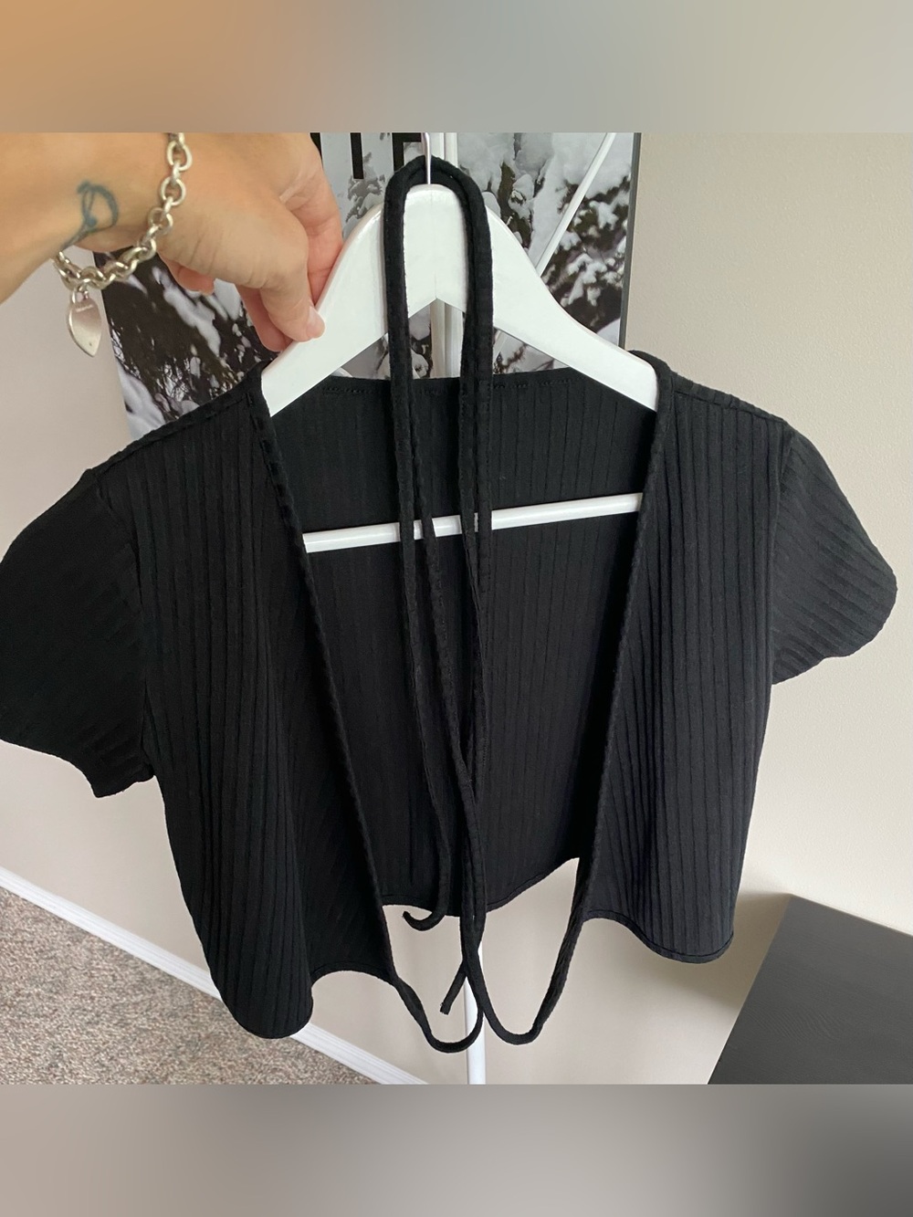 Jed North Charcoal Ribbed Tie-Front Crop Top